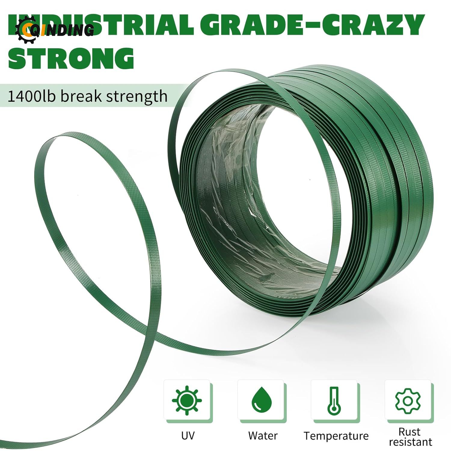 Heavy Duty Packaging Strapping Banding Roll - Green Polyester PET Industrial-Grade for Packing