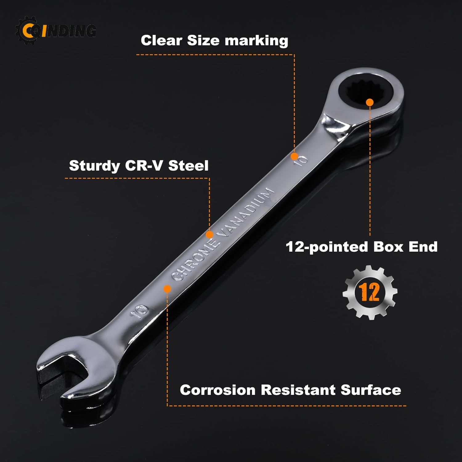 Ratcheting Spanners Wrench Set 6 mm - 24 mm Metric Wrench Set 18pc, 72 Teeth Combination Wrenches Set Chrome Vanadium Steel with a Roll Up Storage Bag