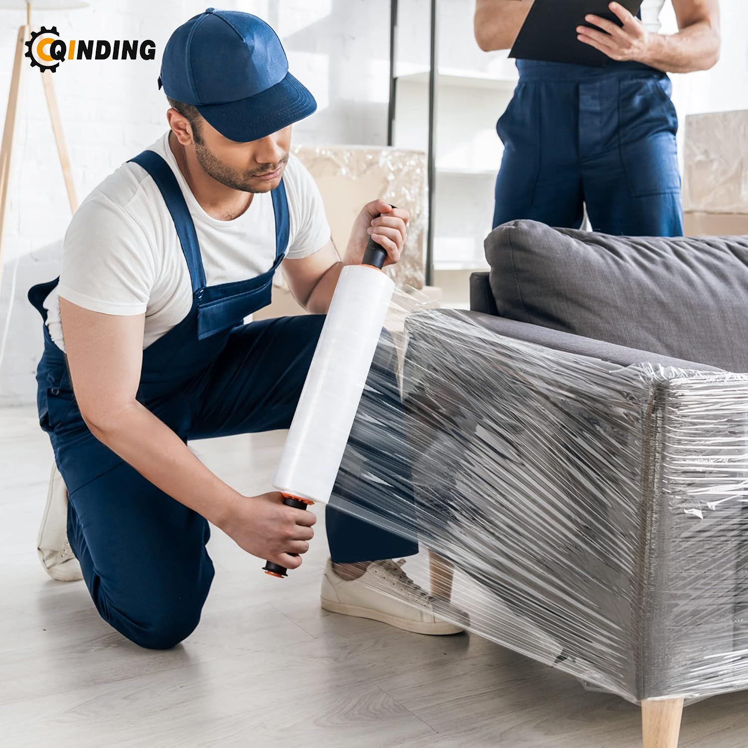 Stretch Film 15 Inch X 1000 Feet Shrink Wrap for Pallet Wrap, Industrial Strength Stretch Wrap with Handles, Moving Wrapping Plastic Roll 2 Pack