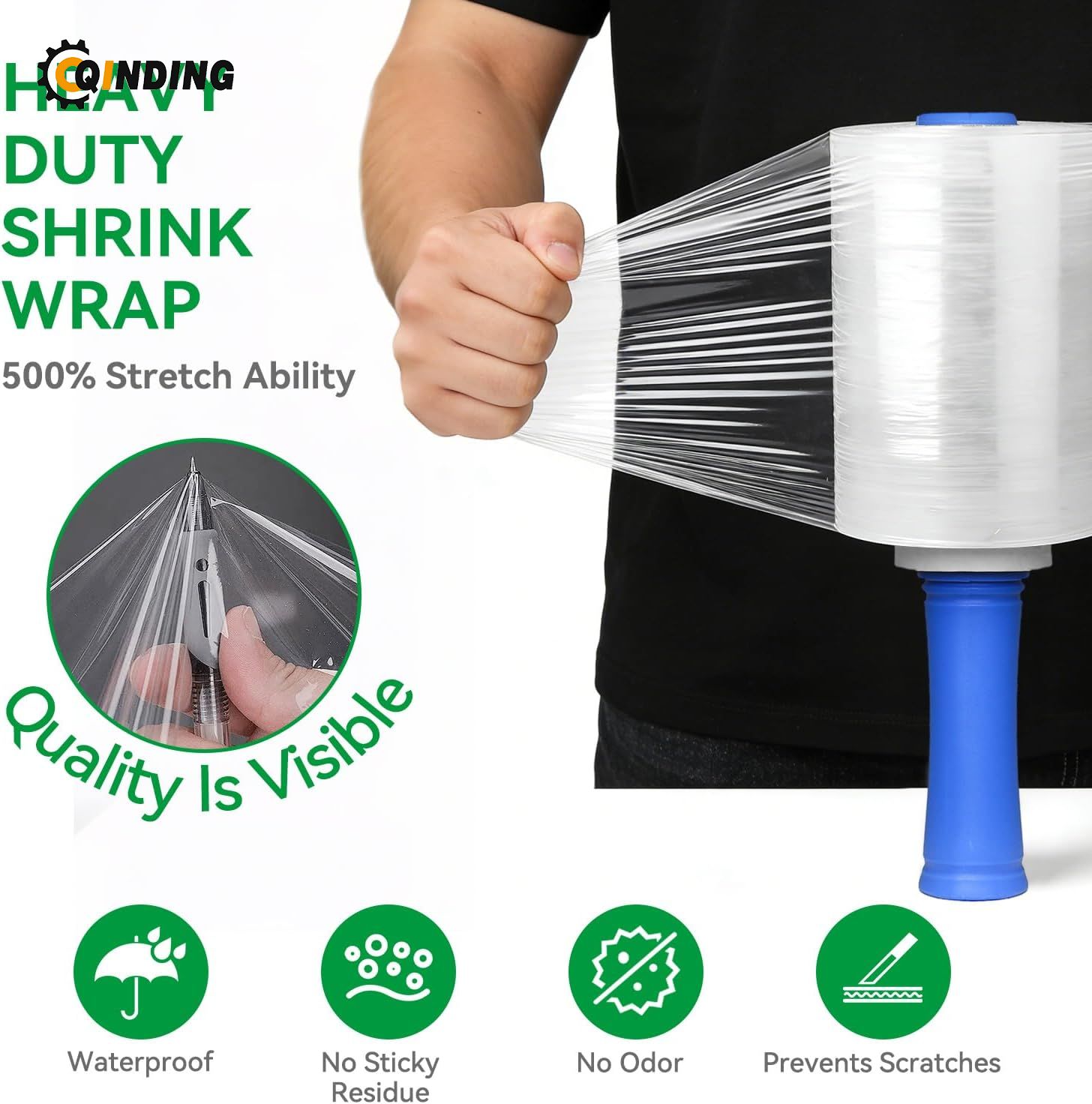 Plastic Shrink Wrap Roll for Moving, 5" x 1200' -12 Rolls Heavy Duty, With Handles, Saran Wrap For Moving, Shipping, Packing, Pallet & Furniture Protection
