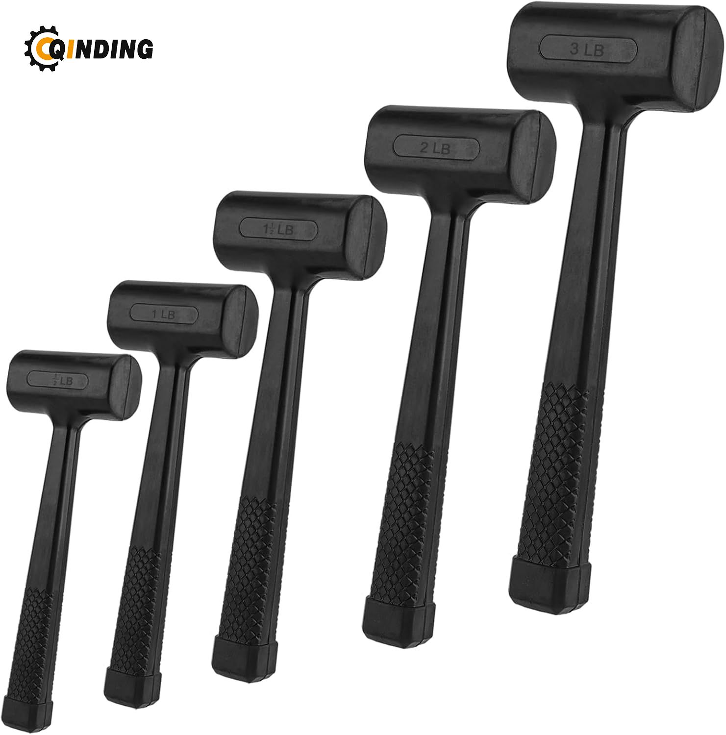 0.5LB1LB1.5Lbs 2LB3Lbs Rubber Mallet, Rubber Hammer with Checkered Grip, Spark and Rebound Resistant Hammers