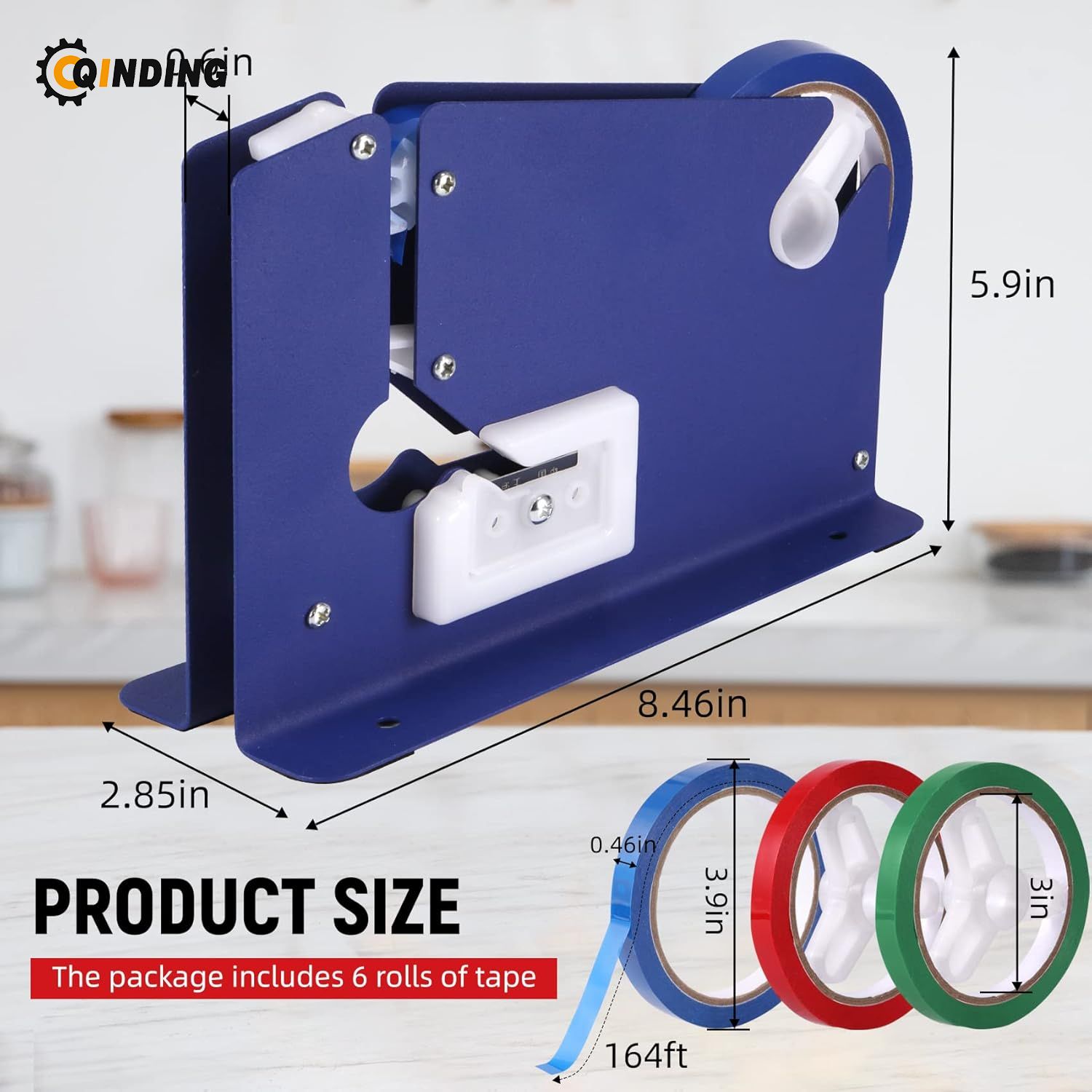 Steel Tape Bag Sealer - Poly Bag Sealer Tape Machine, Bag Sealing Tape Dispenser for Fruit, Greens And Ground Meat Packaging