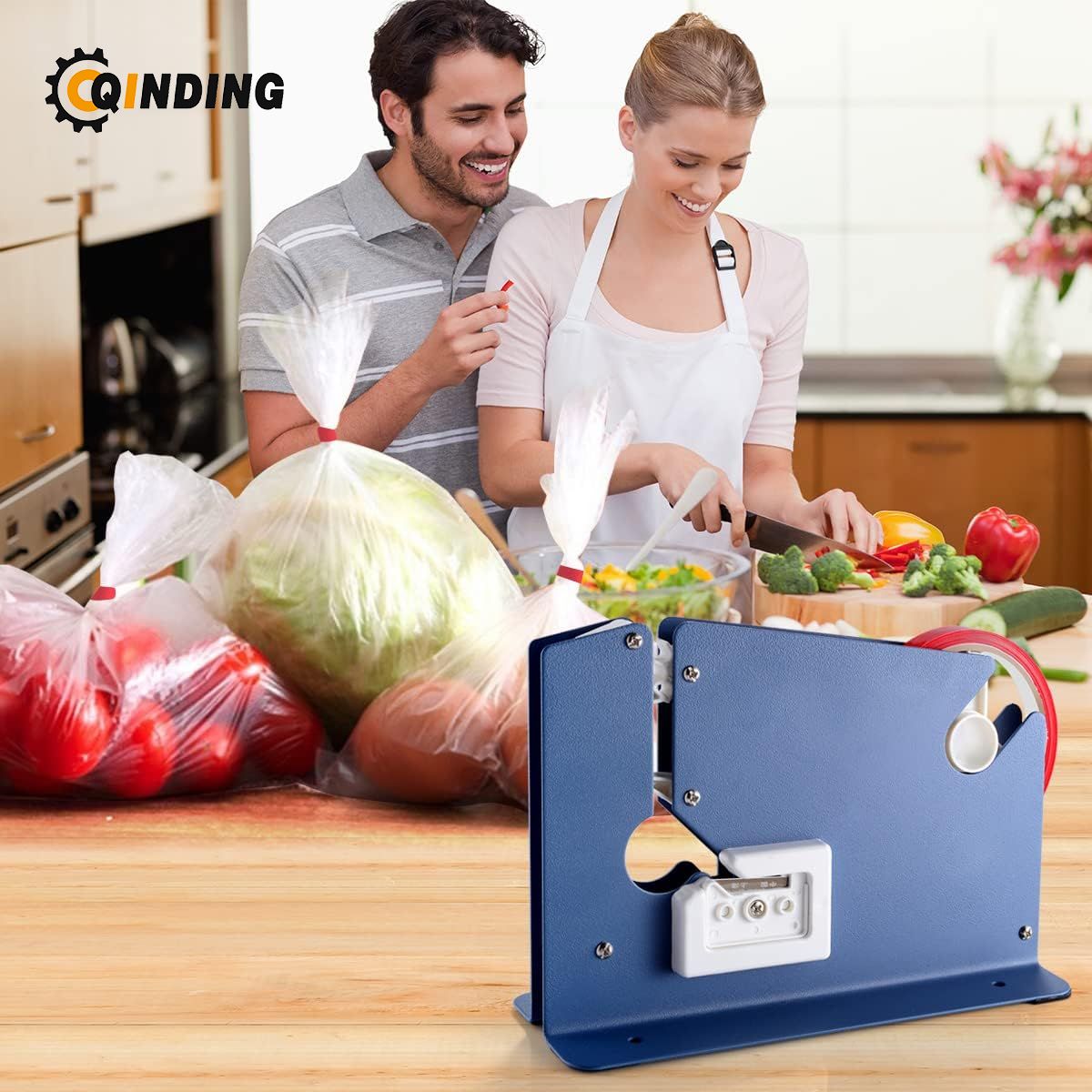 Plastic Bag Sealer Poly Bag Sealer for Meat Cake Bread Icing, Heavy Duty Metal Produce Bag Sealing Taper Dispenser