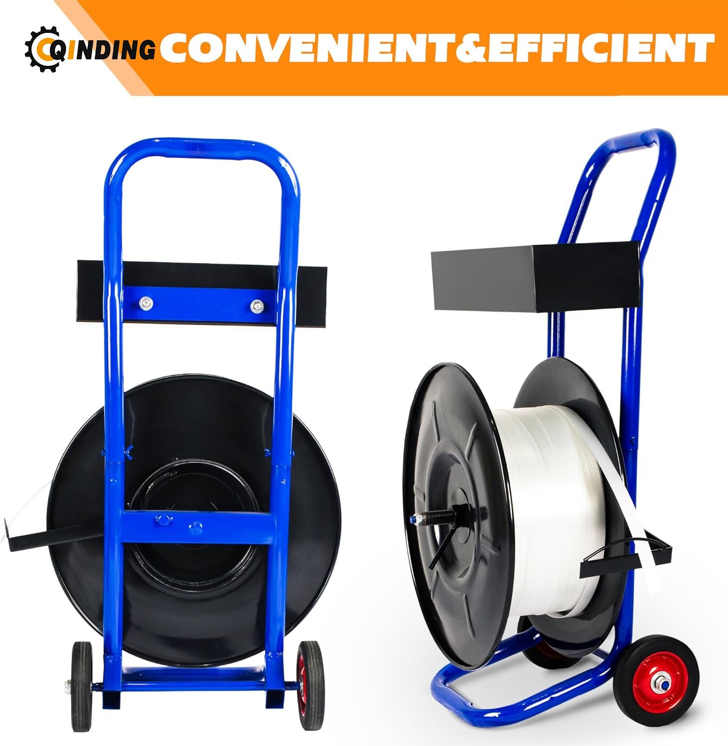 Strapping Dispenser for 8" x 8" Poly and Steel Strapping Heavy Duty Strapping Cart with Spacious Tray for Strapping Tool Seals and Gloves