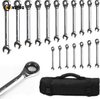 Ratcheting Spanners Wrench Set 6 mm - 24 mm Metric Wrench Set 18pc, 72 Teeth Combination Wrenches Set Chrome Vanadium Steel with a Roll Up Storage Bag